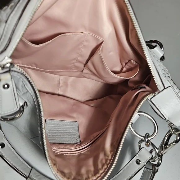 Coach Kristen Woven Round Leather Satchel $498 Authentic Gray/Silver VGUC - Picture 12 of 16